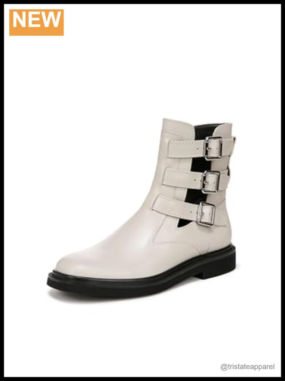 Women's Moto Ankle Bootie Leather Side Zip Straps Round Toe